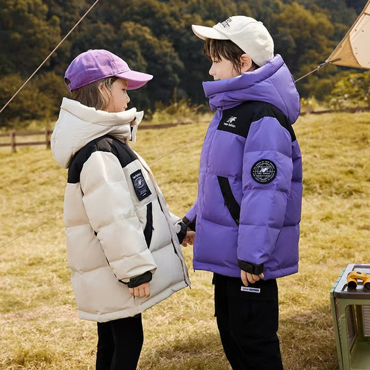 Kids' Korean White Duck Down Winter Coat – Thick, Hooded (Long, Medium-Large Sizes)