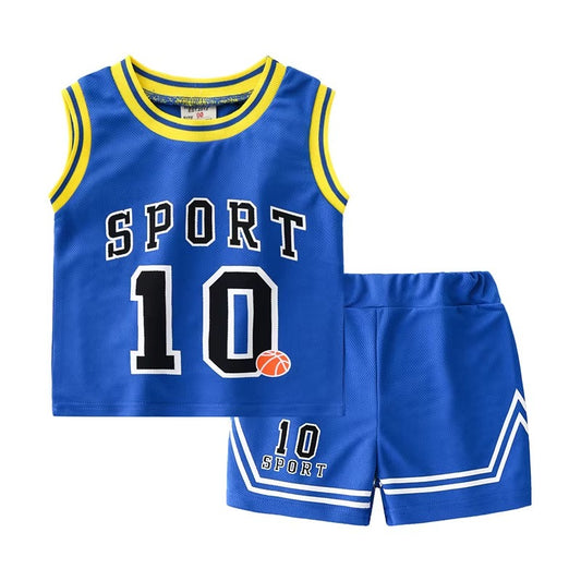 Boys' 2-Piece Sports Shorts Set – Summer (Basketball, Mesh, Sleeveless)