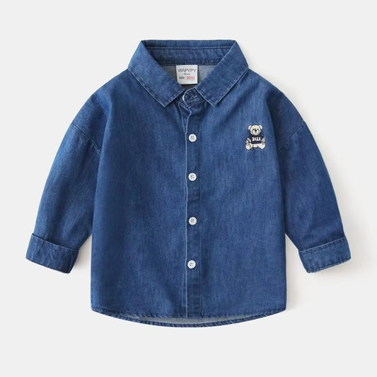 2024 Autumn Boys' Denim Shirt – Korean (Long-Sleeved, Daily, Handsome)
