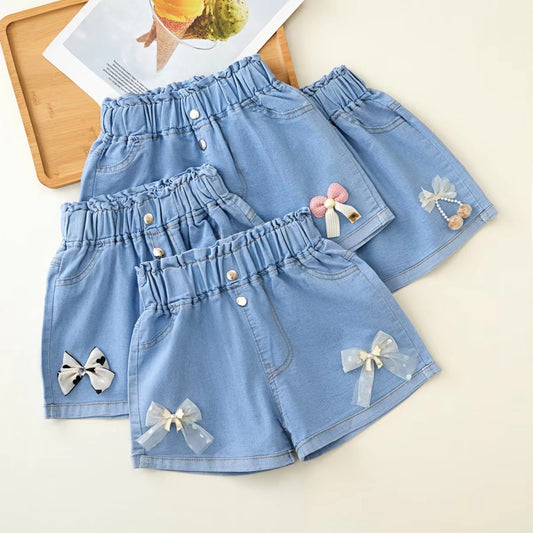 2025 Girls' Cotton Denim Shorts – Summer New (Mid-Waist, Printed, Daily Wear)