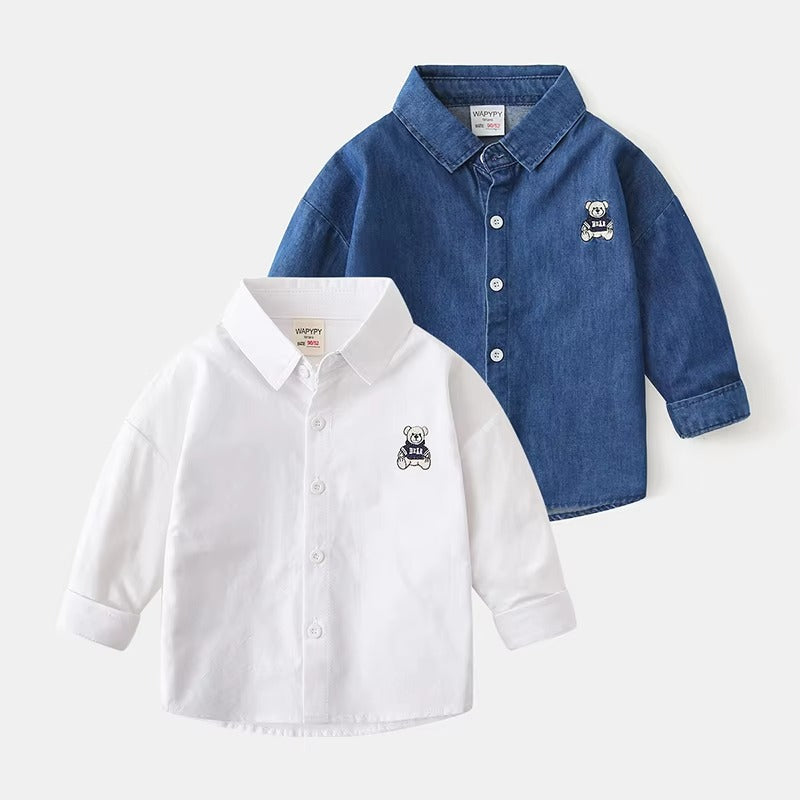 2024 Autumn Boys' Denim Shirt – Korean (Long-Sleeved, Daily, Handsome)