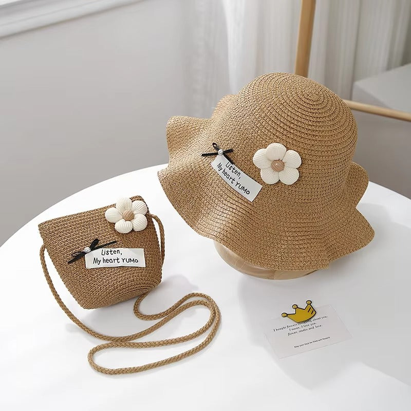 2025 New Baby Girls' Sun Hat Set – Summer Straw Hat + Coin Purse