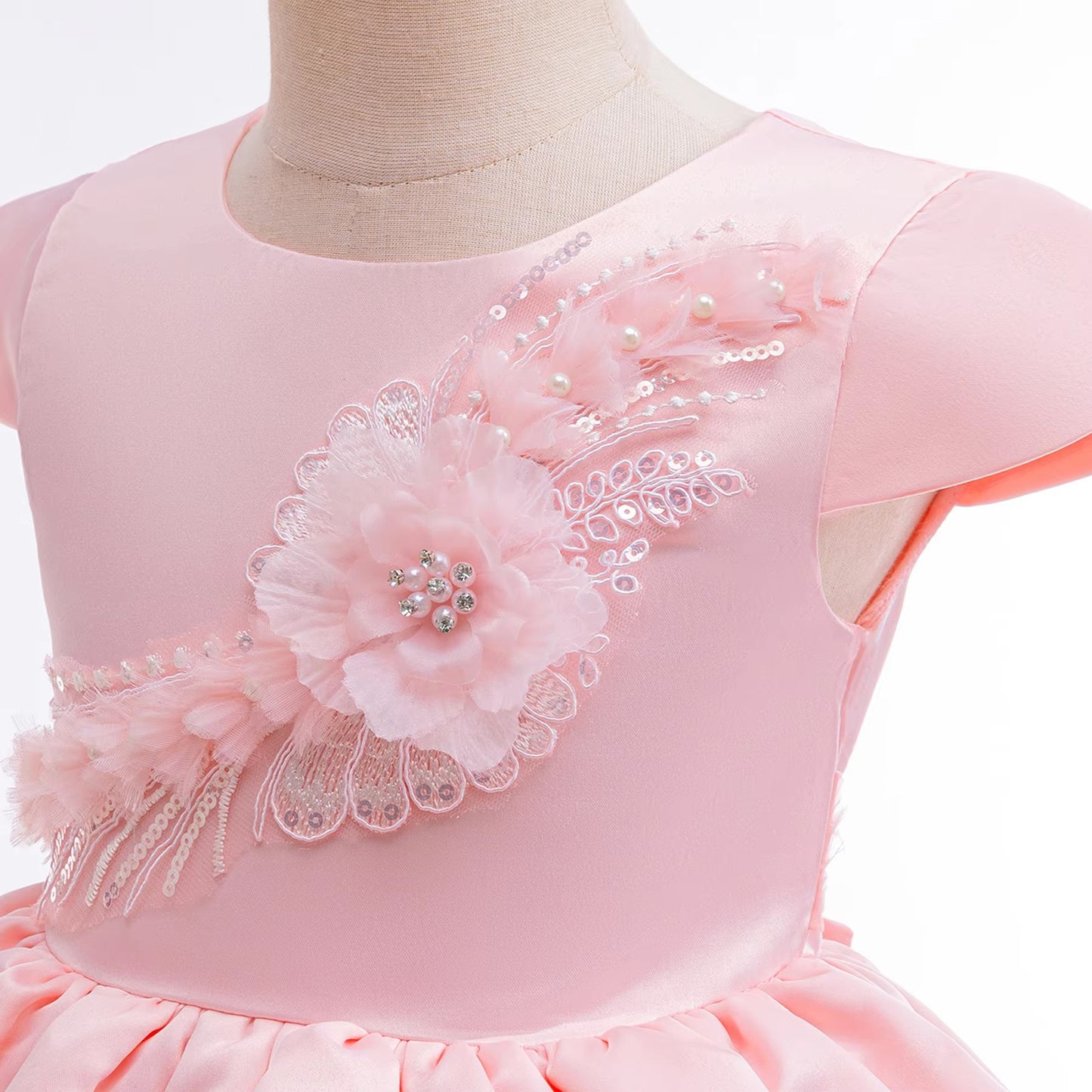 2025 Dropshipping Girls' Gauze Dresses – 3D Embroidered (Flower Girl)