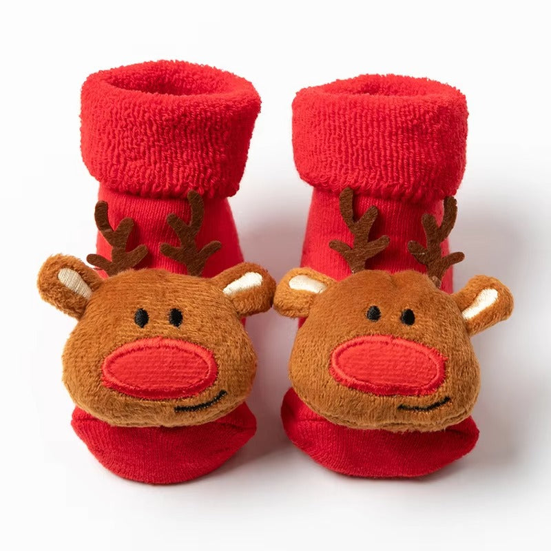 Newborn Red Floor Socks – Autumn/Winter Thickened (Dot Glue Non - Slip, Christmas)