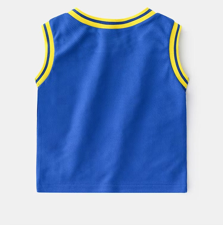 Boys' 2-Piece Sports Shorts Set – Summer (Basketball, Mesh, Sleeveless)