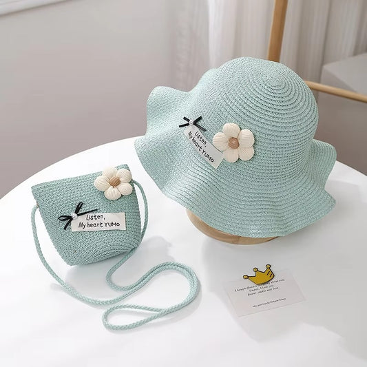 2025 New Baby Girls' Sun Hat Set – Summer Straw Hat + Coin Purse