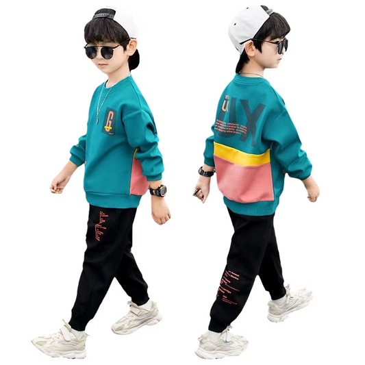 Boys' 2-Piece Sports Suit – Spring/Auto/Winter (Long-Sleeve, T-shirt & Pants)