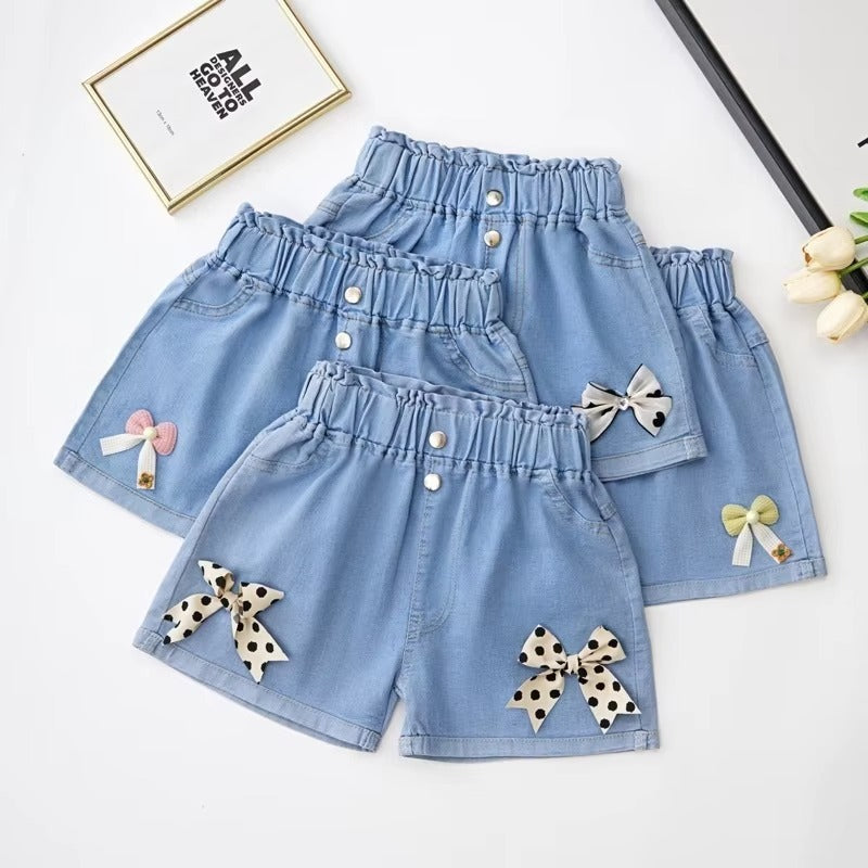 2025 Girls' Cotton Denim Shorts – Summer New (Mid-Waist, Printed, Daily Wear)