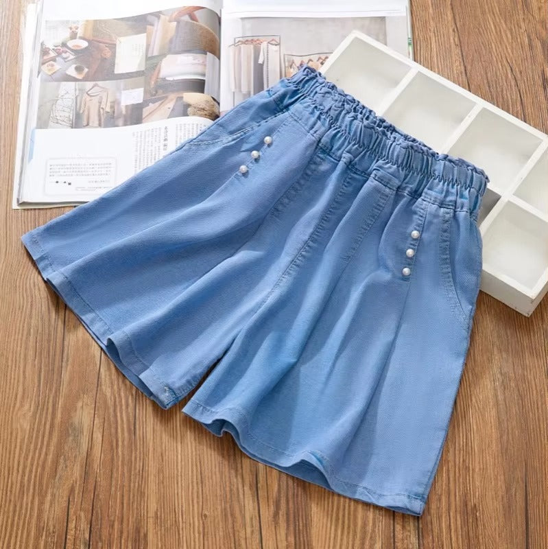 Wholesale Girls' Korean Denim Shorts – Summer Solid (Casual, Daily)