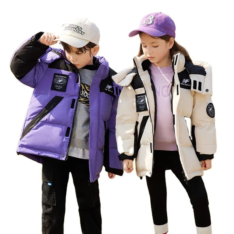Kids' Korean White Duck Down Winter Coat – Thick, Hooded (Long, Medium-Large Sizes)