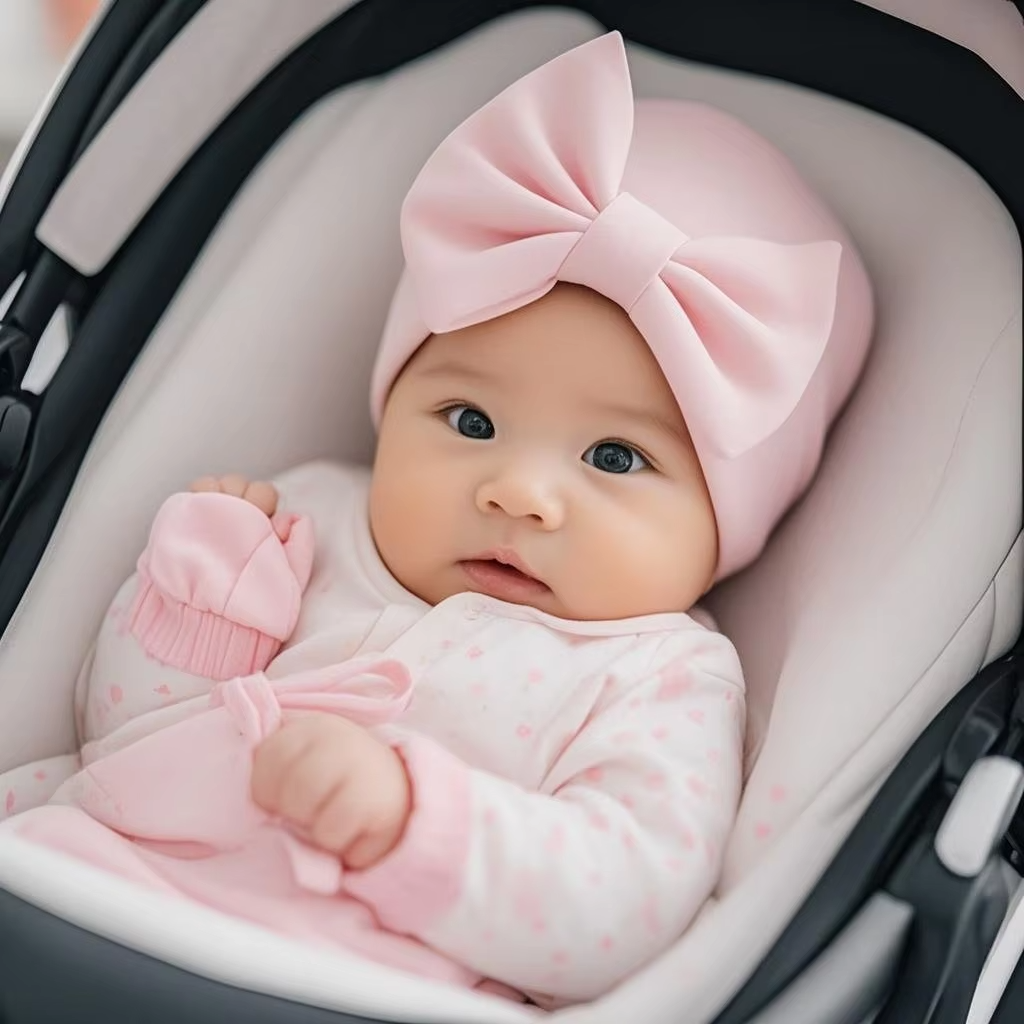 Newborns' Cute Hat & Glove Set – Bowknot, Candy-Colored (0-6M)