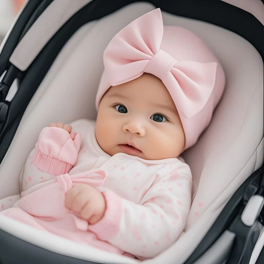 Newborns' Cute Hat & Glove Set – Bowknot, Candy-Colored (0-6M)