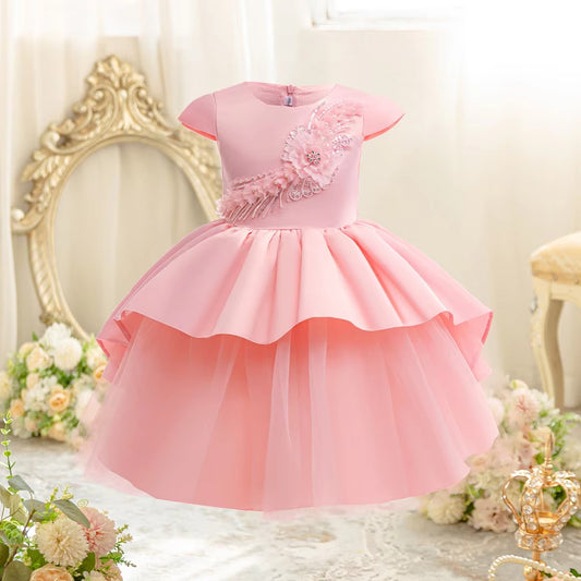 2025 Dropshipping Girls' Gauze Dresses – 3D Embroidered (Flower Girl)