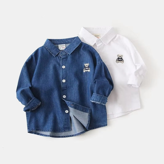 2024 Autumn Boys' Denim Shirt – Korean (Long-Sleeved, Daily, Handsome)