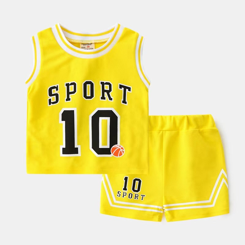 Boys' 2-Piece Sports Shorts Set – Summer (Basketball, Mesh, Sleeveless)