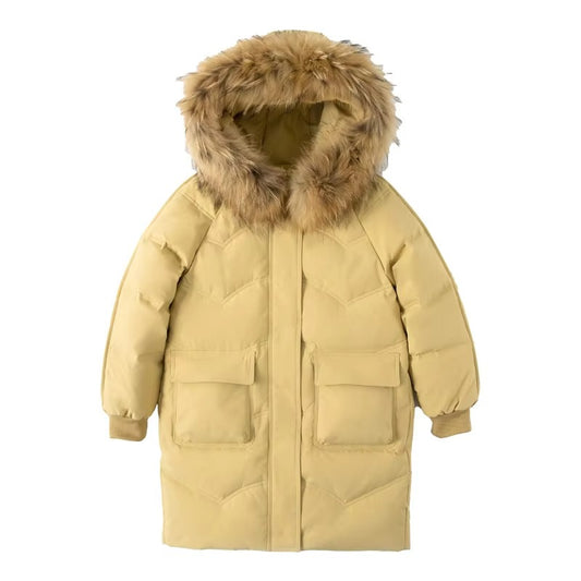 Toddler Girls' Waterproof Long Down Coat – Winter (Real Fur Trim)