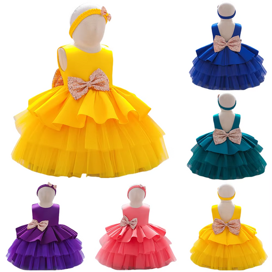 Wholesale Girls' Fancy Dresses – 6-Color Mixed (3Y+, Red, Ruffle, Embroidered)