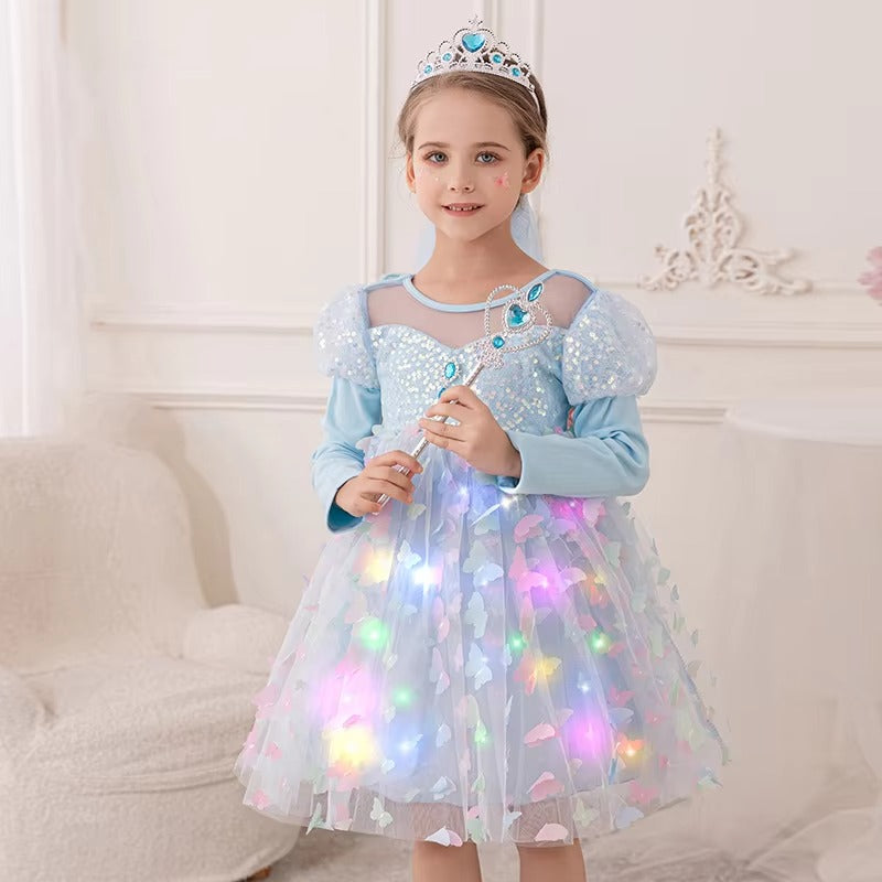Wholesale Girls' Frozen Princess Dresses – 10-Color Mixed (Cotton, LED, Butterfly Sling)