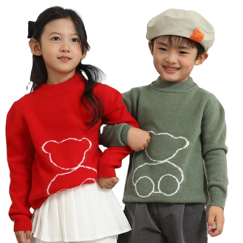 Girls' Pure Wool Winter Sweaters – Cartoon, Thick Warm (Loose, Wholesale)