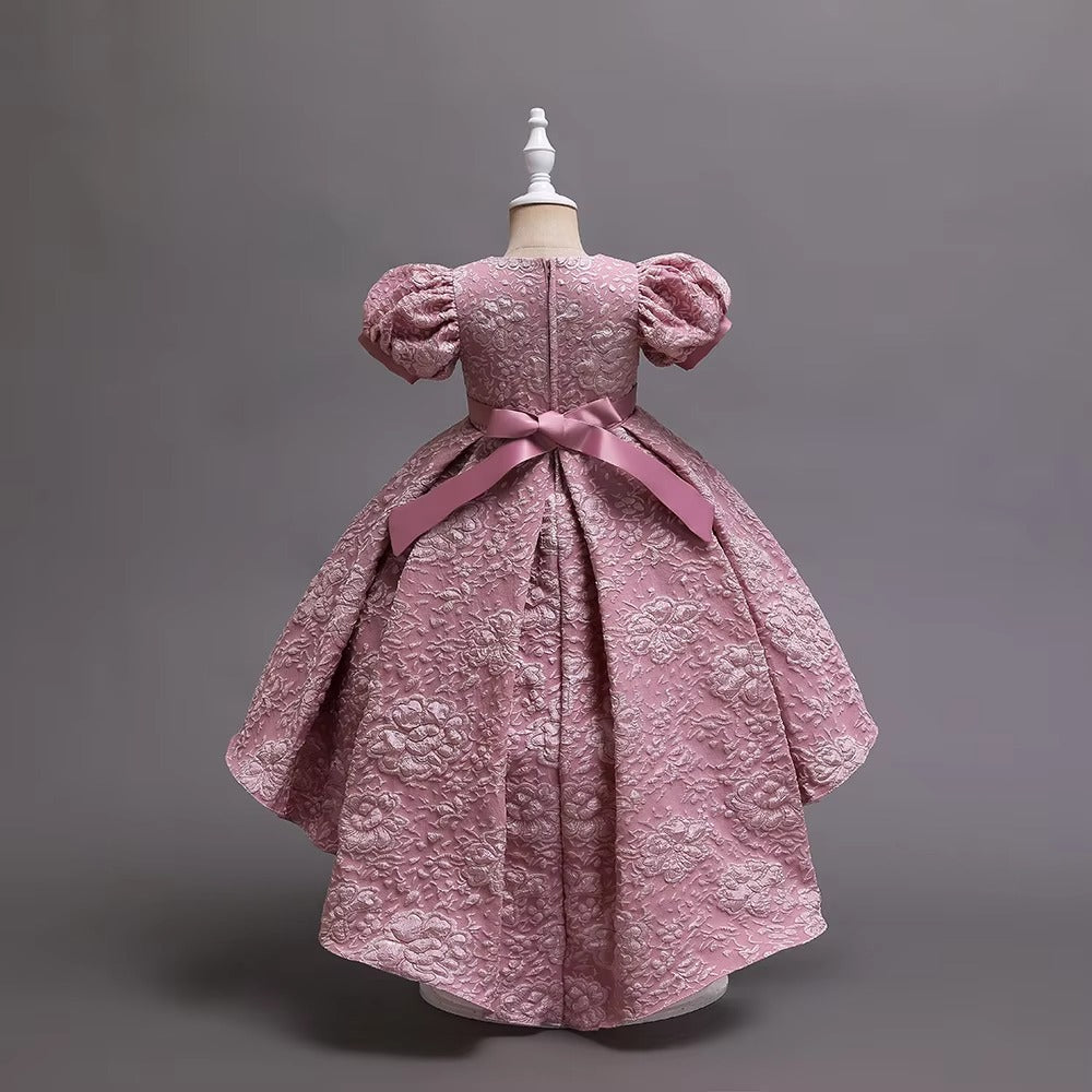 Girls' Elegant Fluffy Dresses – Swallowtail Print, Bubble Sleeves (School)