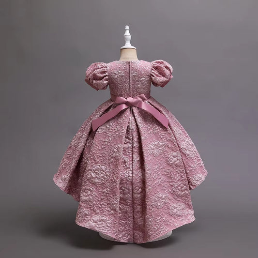 Girls' Elegant Fluffy Dresses – Swallowtail Print, Bubble Sleeves (School)