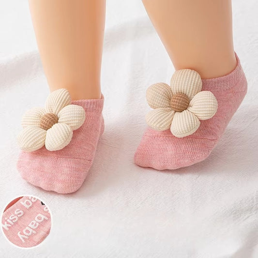 Infant Flower Boat Socks – Spring/Summer (Non-Slip Dot Glue)