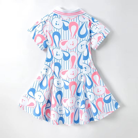Girls' Customized Tennis Sports Dress – Quick-Drying (Short-Sleeve, Knee-Length, Cartoon, Wholesale)