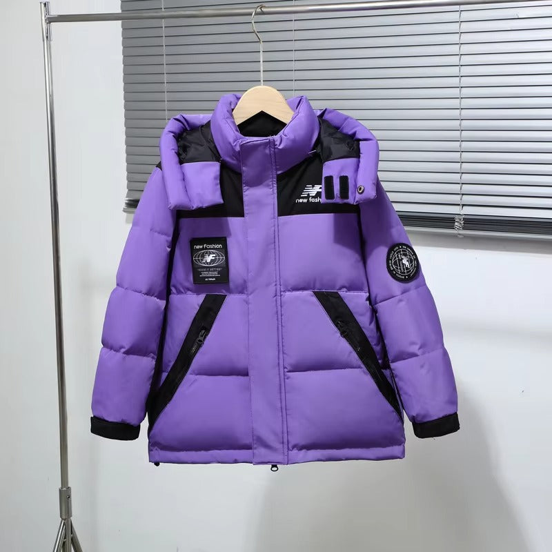 Kids' Korean White Duck Down Winter Coat – Thick, Hooded (Long, Medium-Large Sizes)