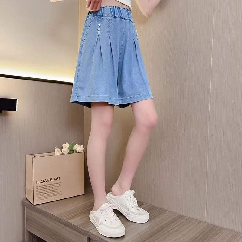 Wholesale Girls' Korean Denim Shorts – Summer Solid (Casual, Daily)