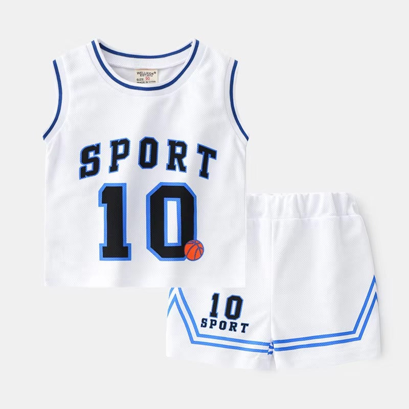 Boys' 2-Piece Sports Shorts Set – Summer (Basketball, Mesh, Sleeveless)