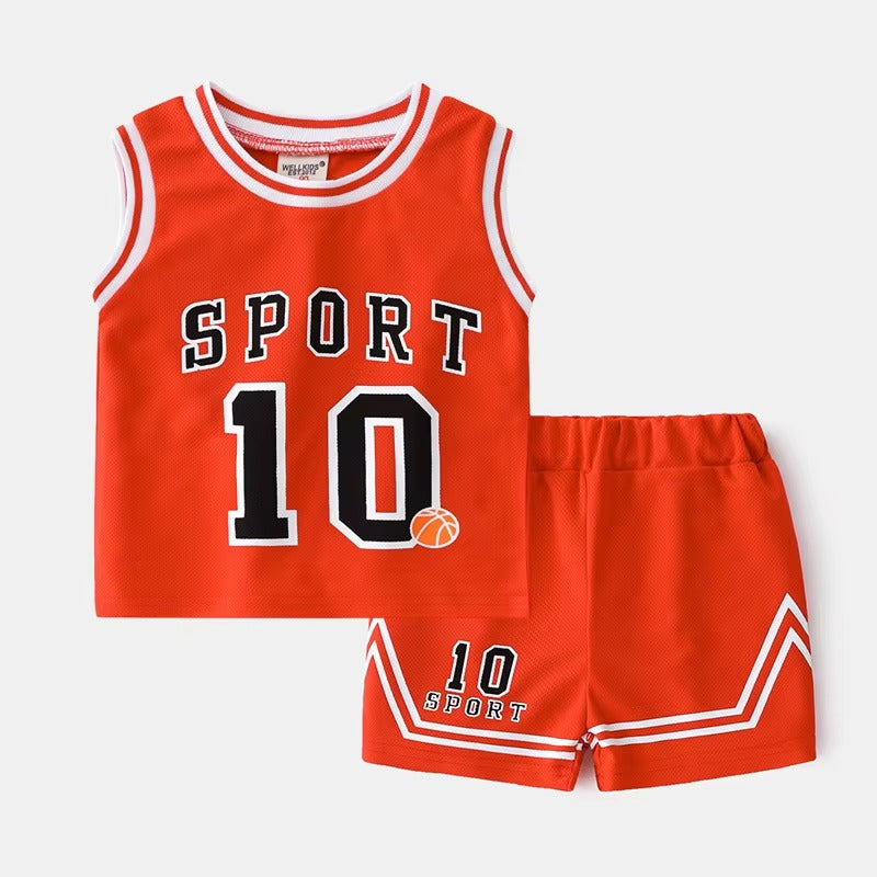 Boys' 2-Piece Sports Shorts Set – Summer (Basketball, Mesh, Sleeveless)