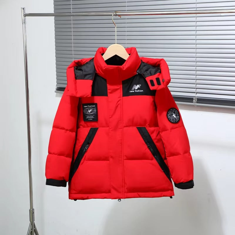 Kids' Korean White Duck Down Winter Coat – Thick, Hooded (Long, Medium-Large Sizes)