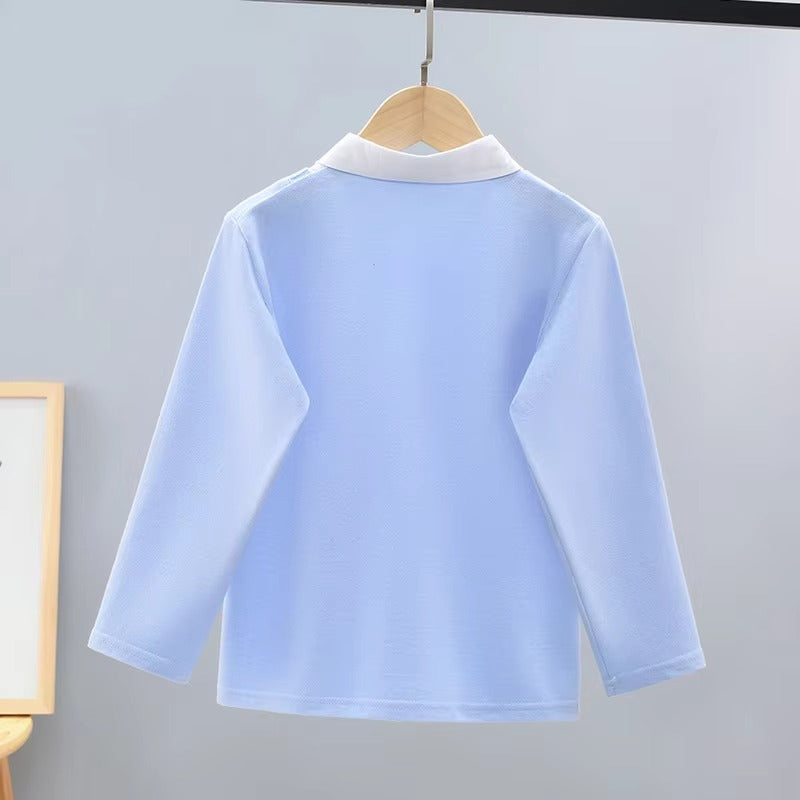 2022 Girls' Autumn Long-Sleeve T-Shirt – Fake Two-Piece (Polo, Bottoming)