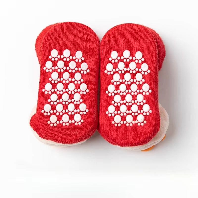 Newborn Red Floor Socks – Autumn/Winter Thickened (Dot Glue Non - Slip, Christmas)