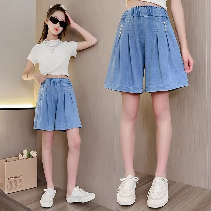 Wholesale Girls' Korean Denim Shorts – Summer Solid (Casual, Daily)