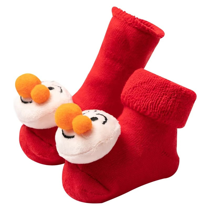 Newborn Red Floor Socks – Autumn/Winter Thickened (Dot Glue Non - Slip, Christmas)