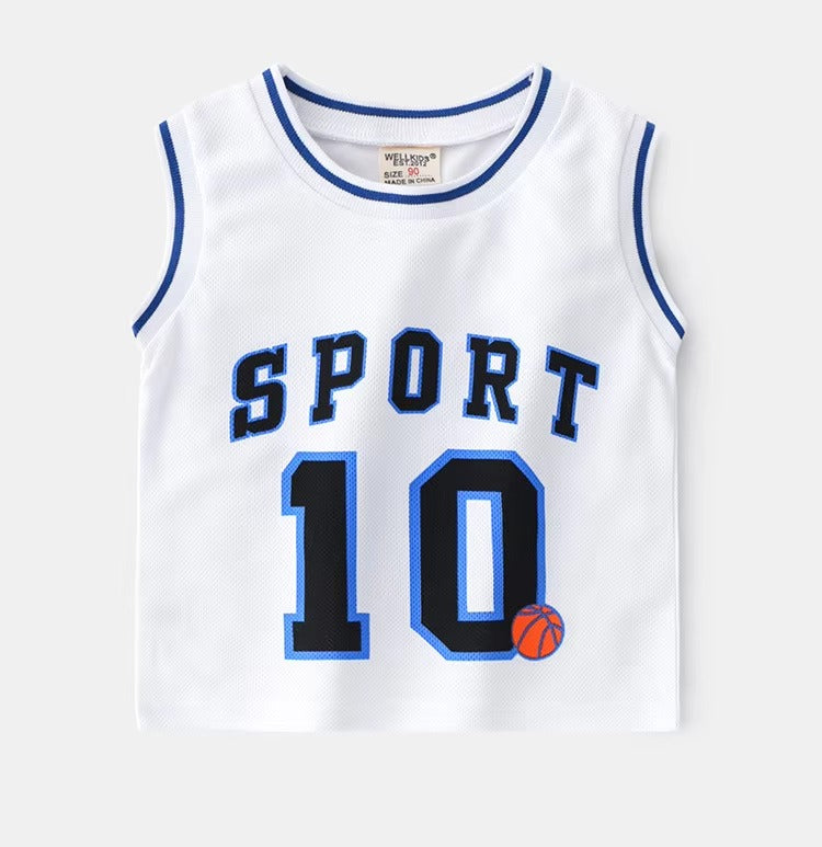 Boys' 2-Piece Sports Shorts Set – Summer (Basketball, Mesh, Sleeveless)