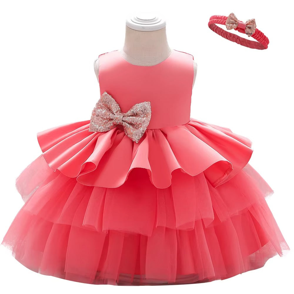 Wholesale Girls' Fancy Dresses – 6-Color Mixed (3Y+, Red, Ruffle, Embroidered)