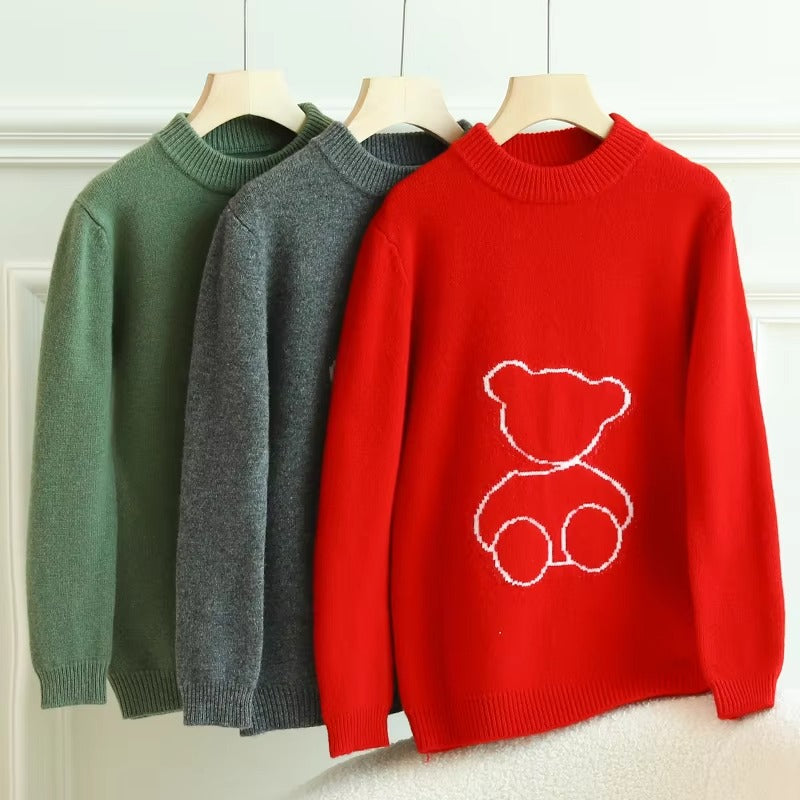 Girls' Pure Wool Winter Sweaters – Cartoon, Thick Warm (Loose, Wholesale)