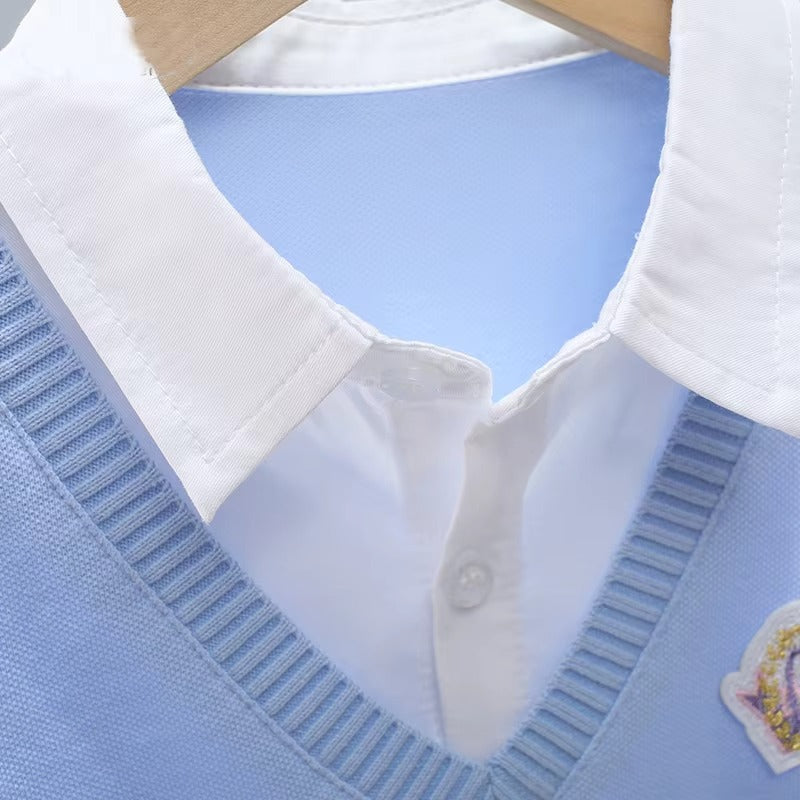 2022 Girls' Autumn Long-Sleeve T-Shirt – Fake Two-Piece (Polo, Bottoming)