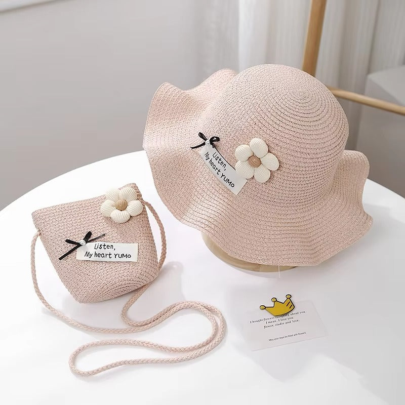 2025 New Baby Girls' Sun Hat Set – Summer Straw Hat + Coin Purse