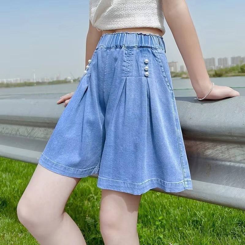 Wholesale Girls' Korean Denim Shorts – Summer Solid (Casual, Daily)