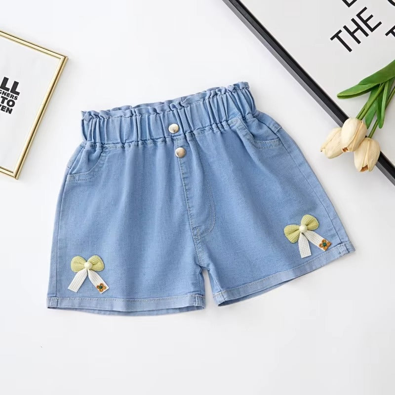 2025 Girls' Cotton Denim Shorts – Summer New (Mid-Waist, Printed, Daily Wear)